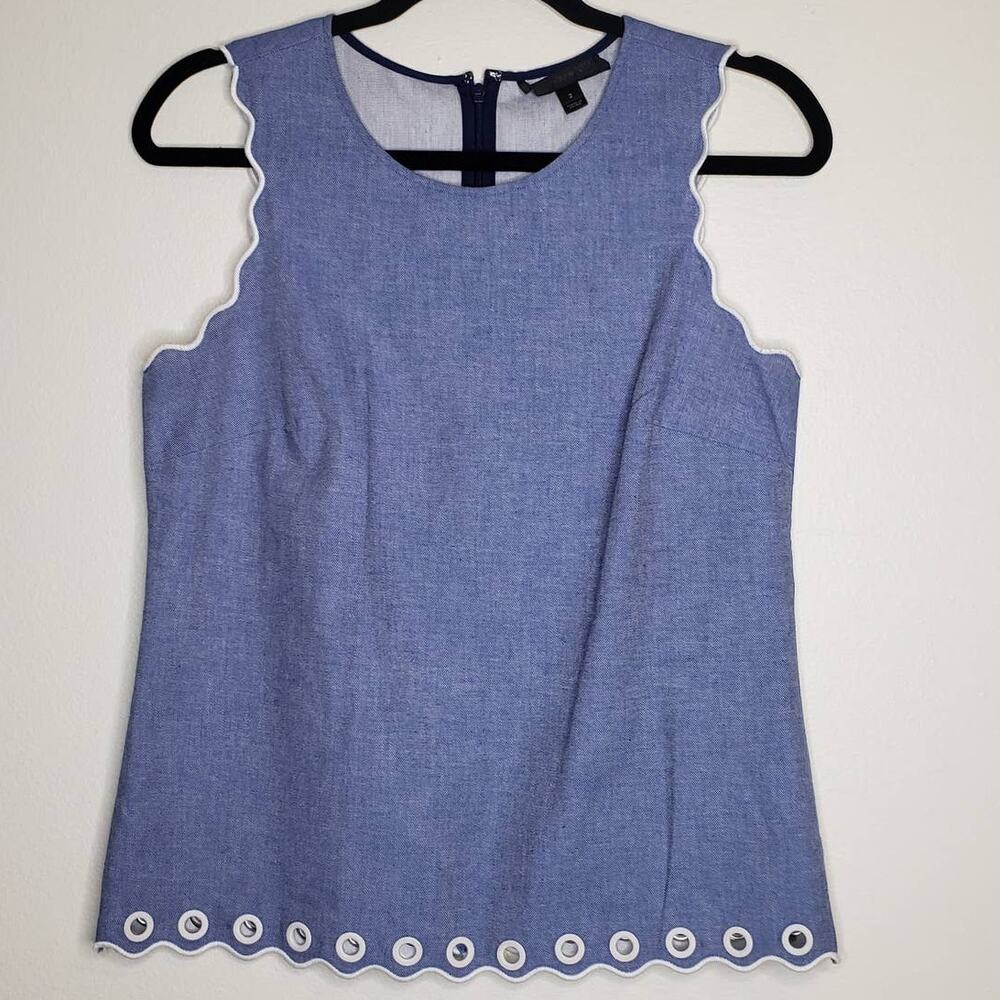 J. Crew| Summer Scalloped Chambray Grommet Top